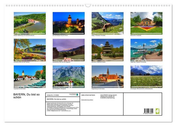 Produktbild: BAYERN, Du bist so sch&ouml;n (Wandkalender 2026 DIN A2 quer), CALVENDO Monatskalender