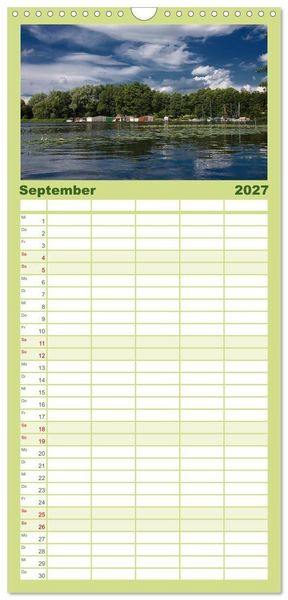 Produktbild: Familienplaner 2027 - Mecklenburgische Seenplatte - zum Tr&auml;umen sch&ouml;n mit 5 Spalten (Wandkalender, 21 x 45 cm) CALVENDO