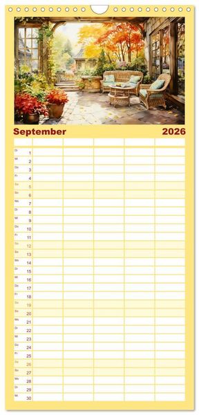 Produktbild: Familienplaner 2026 - Lauschige Gartenecken mit 5 Spalten (Wandkalender, 21 x 45 cm) CALVENDO