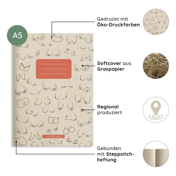Produktbild: matabooks - A5 Notizheft aus Graspapier - Maya Farbe: Melon