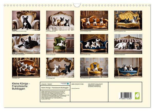 Produktbild: Kleine K&ouml;nige - Franz&ouml;sische Bulldoggen (Wandkalender 2026 DIN A3 quer), CALVENDO Monatskalender