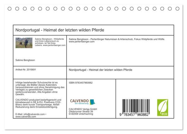 Produktbild: Nordportugal - Heimat der letzten wilden Pferde (Tischkalender 2026 DIN A5 quer), CALVENDO Monatskalender
