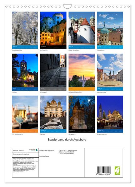 Produktbild: Spaziergang durch Augsburg (Wandkalender 2026 DIN A3 hoch), CALVENDO Monatskalender