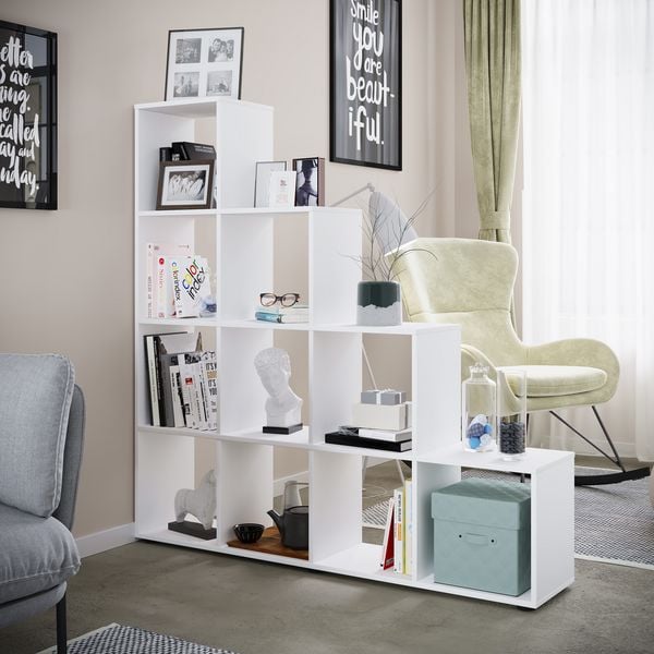 Produktbild: Holz Stand Treppenregal Regal 10 F&auml;cher Napoli