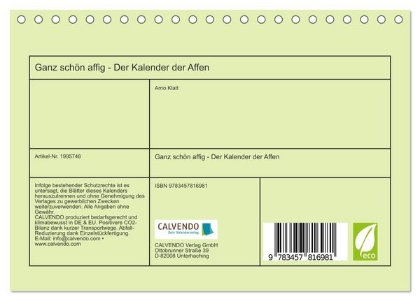 Produktbild: Ganz sch&ouml;n affig - Der Kalender der Affen (Tischkalender 2026 DIN A5 quer), CALVENDO Monatskalender
