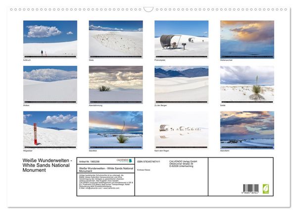 Produktbild: Wei&szlig;e Wunderwelten - White Sands National Monument (Wandkalender 2026 DIN A2 quer), CALVENDO Monatskalender