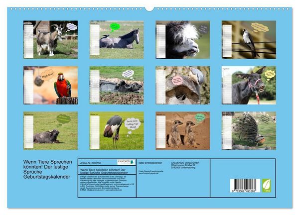 Produktbild: Wenn Tiere Sprechen k&ouml;nnten! Der lustige Spr&uuml;che Geburtstagskalender (Wandkalender 2027 DIN A2 quer), CALVENDO Monatskalender