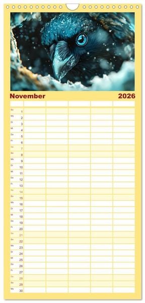 Produktbild: Familienplaner 2026 - Tierische Balance mit 5 Spalten (Wandkalender, 21 x 45 cm) CALVENDO