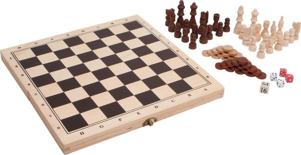 Small foot 3453 - Spieleklassiker 3in1 im Holzkoffer (Schach/Dame/Backgammon), Holz