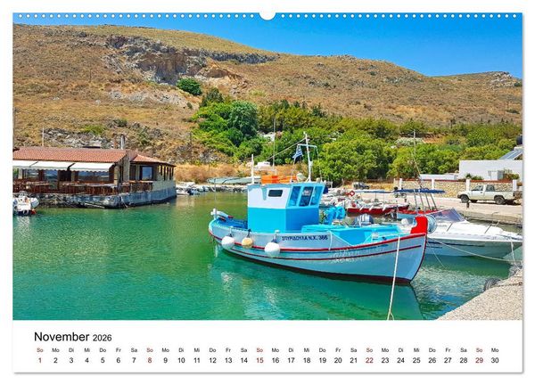 Produktbild: Farbenfrohe Boote in kristallklarem Wasser (hochwertiger Premium Wandkalender 2026 DIN A2 quer), Kunstdruck in Hochglanz