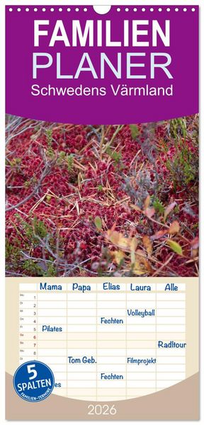 Produktbild: Familienplaner 2026 - Schwedens V&auml;rmland mit 5 Spalten (Wandkalender, 21 x 45 cm) CALVENDO