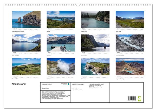 Produktbild: Neuseeland (Wandkalender 2026 DIN A2 quer), CALVENDO Monatskalender
