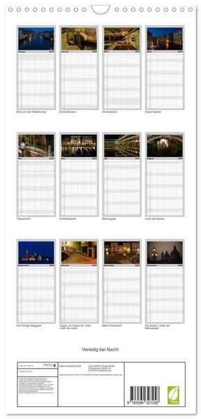 Produktbild: Familienplaner 2027 - Venedig bei Nacht mit 5 Spalten (Wandkalender, 21 x 45 cm) CALVENDO