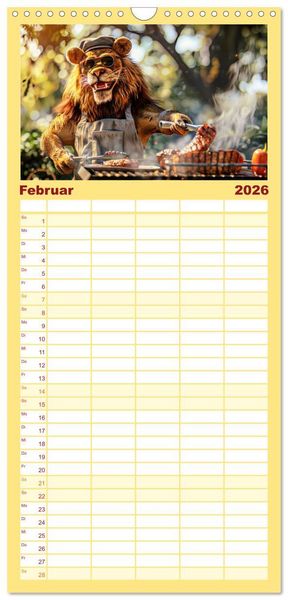 Produktbild: Familienplaner 2026 - Tierisch lustige Grillmeister mit 5 Spalten (Wandkalender, 21 x 45 cm) CALVENDO