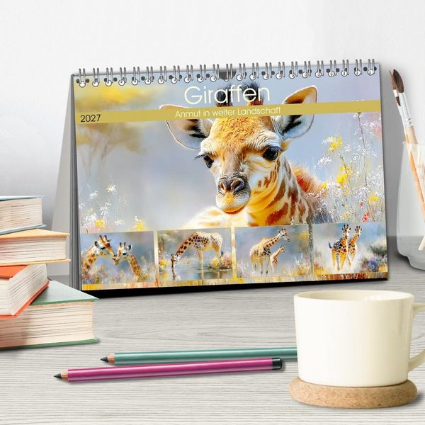 Produktbild: Giraffen. Anmut in weiter Landschaft (Tischkalender 2027 DIN A5 quer), CALVENDO Monatskalender