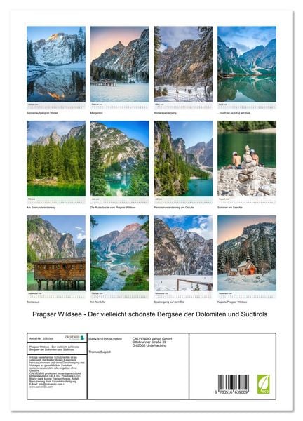 Produktbild: Pragser Wildsee - Der vielleicht sch&ouml;nste Bergsee der Dolomiten und S&uuml;dtirols (Wandkalender 2026 DIN A3 hoch), CALVENDO Monatskalender