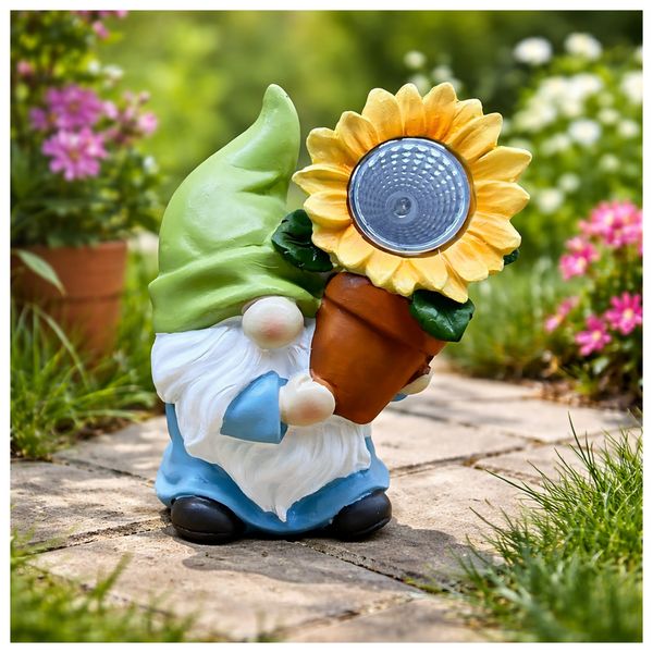 HTI-Living Solar-Gartenfigur Zwerg mit Blume Solar-Gartenfigur Zwerg mit Blume