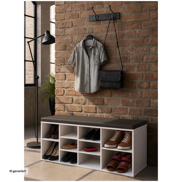 Produktbild: HTI-Living Schuhbank mit Sitzpolster 10 F&auml;cher Wei&szlig; Anthrazit Schuhregal Garderobenbank