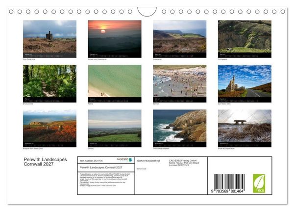 Produktbild: Penwith Landscapes Cornwall 2027 (Wall Calendar 2027 DIN A4 landscape), CALVENDO 12 Month Wall Calendar