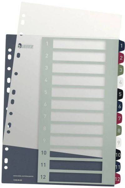 Produktbild: Leitz 1238 Style Register DIN A4 1-12 Polypropylen Mehrfarbig 12 Registerbl&auml;tter extrabreit, PC-beschriftbar 1238-00-00