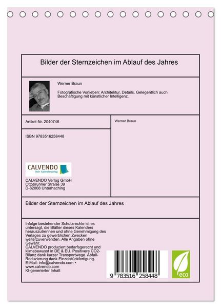 Produktbild: Bilder der Sternzeichen im Ablauf des Jahres (Tischkalender 2026 DIN A5 hoch), CALVENDO Monatskalender