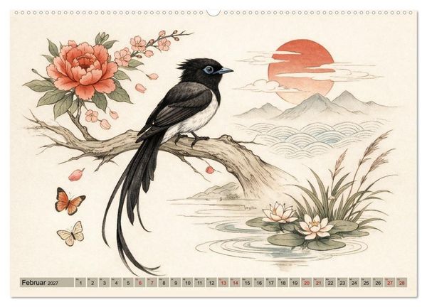 Produktbild: Naturwunder Japan: Faszinierende Vogelarten in traditioneller Kunst (hochwertiger Premium Wandkalender 2027 DIN A2 quer), Kunstdruck in Hochglanz