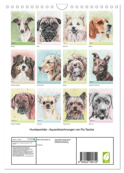 Produktbild: Hundeportr&auml;ts - Aquarellzeichnungen von Pia Tasche (Wandkalender 2026 DIN A4 hoch), CALVENDO Monatskalender