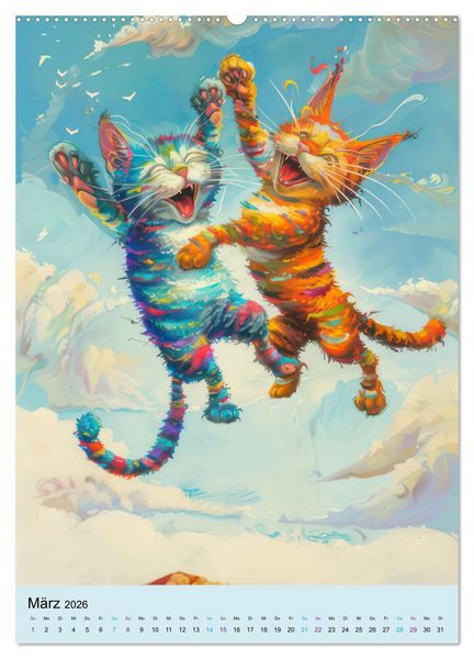Produktbild: Katzen im expressionistischen Stil (hochwertiger Premium Wandkalender 2026 DIN A2 hoch), Kunstdruck in Hochglanz