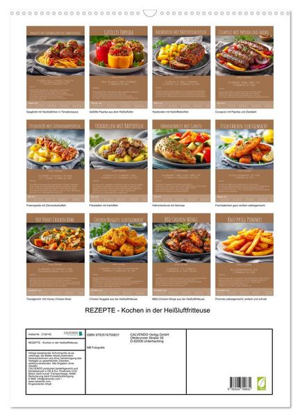 Produktbild: REZEPTE - Kochen in der Hei&szlig;luftfritteuse (Wandkalender 2026 DIN A2 hoch), CALVENDO Monatskalender