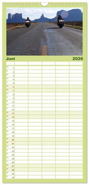Produktbild: Familienplaner 2026 - Born to be Wild - Mit der Harley durch den S&uuml;dwesten der USA mit 5 Spalten (Wandkalender, 21 x 45 cm) CALVENDO
