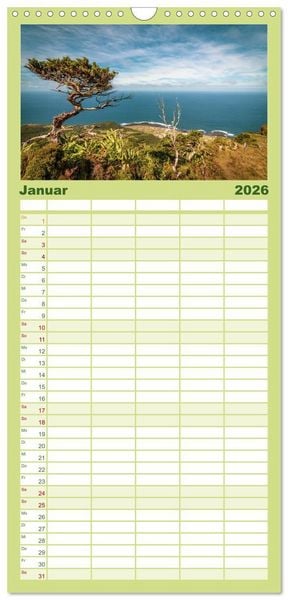 Produktbild: Familienplaner 2026 - Azoren Landschaften - Flores und Corvo mit 5 Spalten (Wandkalender, 21 x 45 cm) CALVENDO