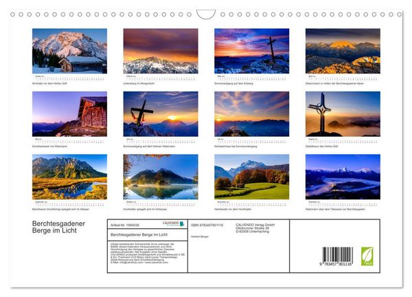 Produktbild: Berchtesgadener Berge im Licht (Wandkalender 2026 DIN A3 quer), CALVENDO Monatskalender
