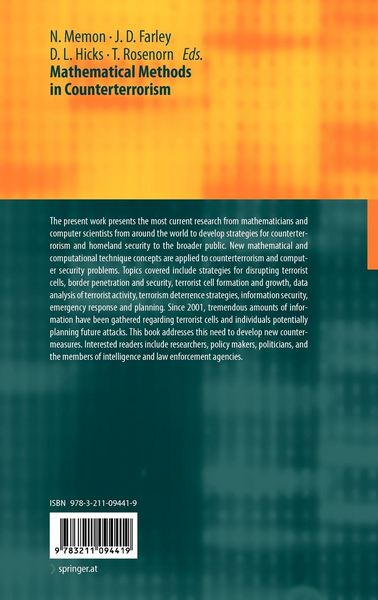 Produktbild: Mathematical Methods in Counterterrorism
