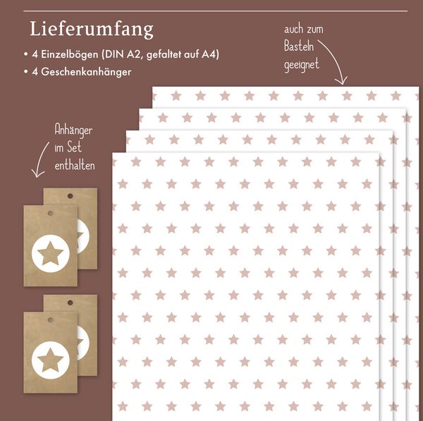 Produktbild: Geschenkpapier-Set Sterne (hell-rosa, wei&szlig;)