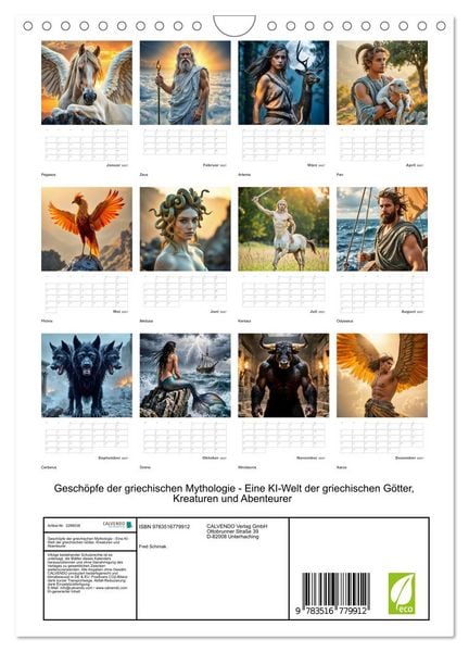 Produktbild: Gesch&ouml;pfe der griechischen Mythologie - Eine KI-Welt der griechischen G&ouml;tter, Kreaturen und Abenteurer (Wandkalender 2027 DIN A4 hoch), CALVENDO Monatskalender