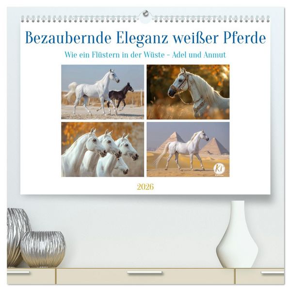 Produktbild: Bezaubernde Eleganz wei&szlig;er Pferde (hochwertiger Premium Wandkalender 2026 DIN A2 quer), Kunstdruck in Hochglanz