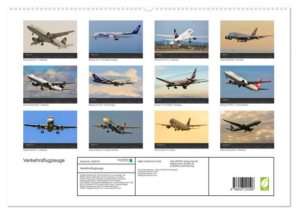 Produktbild: Verkehrsflugzeuge (hochwertiger Premium Wandkalender 2026 DIN A2 quer), Kunstdruck in Hochglanz