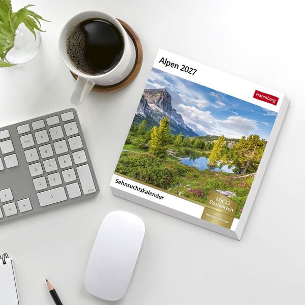 Produktbild: Alpen Sehnsuchtskalender 2027 - Wochenkalender mit 53 Postkarten