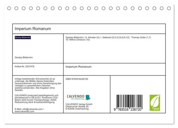 Produktbild: Imperium Romanum (Tischkalender 2026 DIN A5 quer), CALVENDO Monatskalender