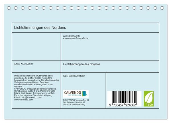 Produktbild: Lichtstimmungen des Nordens (Tischkalender 2026 DIN A5 quer), CALVENDO Monatskalender