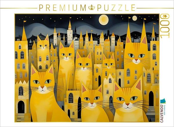 Produktbild: CALVENDO Puzzle Katzen - Schnurren unterm Sternenhimmel | 1000 Teile Lege-Gr&ouml;&szlig;e 64x48cm Foto-Puzzle f&uuml;r gl&uuml;ckliche Stunden