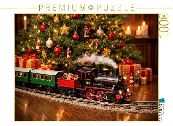 CALVENDO Puzzle Weihnachtliche Eisenbahn unter dem Christbaum | 1000 Teile Lege-Größe 64x48cm Foto-Puzzle für glückliche Stunden