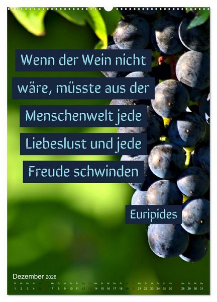 Produktbild: WEIN Weisheiten und Sprichworte (Wandkalender 2026 DIN A2 hoch), CALVENDO Monatskalender