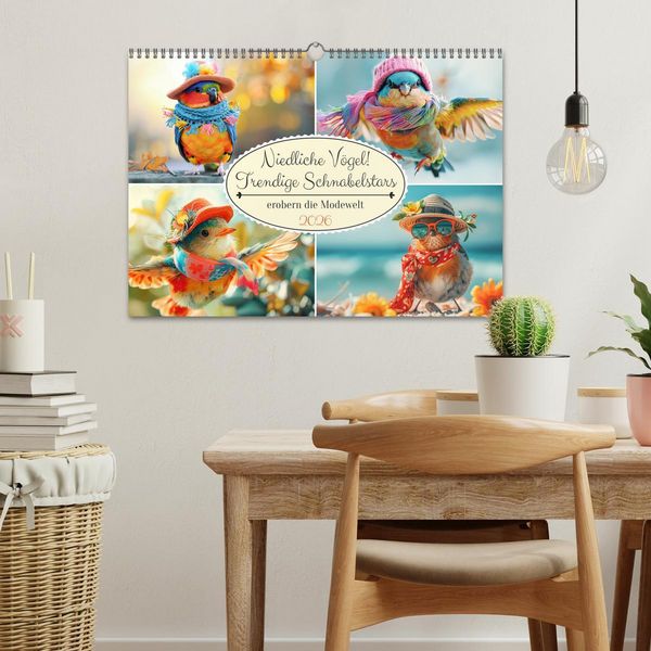 Produktbild: Niedliche V&ouml;gel! Trendige Schnabelstars erobern die Modewelt (Wandkalender 2026 DIN A3 quer), CALVENDO Monatskalender