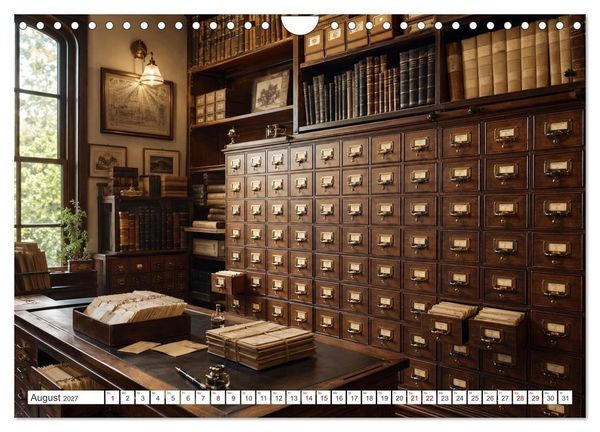 Produktbild: Zwischen Holz und Seiten - Vintage Bibliotheken (Wandkalender 2027 DIN A4 quer), CALVENDO Monatskalender