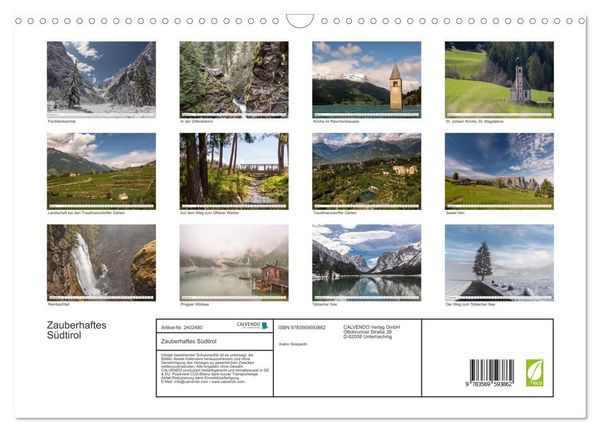 Produktbild: Zauberhaftes S&uuml;dtirol (Wandkalender 2027 DIN A3 quer), CALVENDO Monatskalender