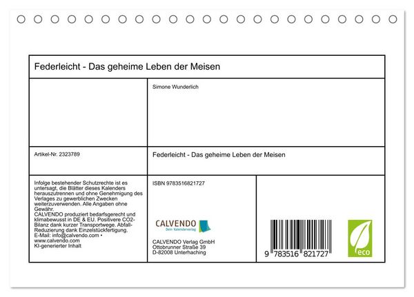 Produktbild: Federleicht - Das geheime Leben der Meisen (Tischkalender 2027 DIN A5 quer), CALVENDO Monatskalender