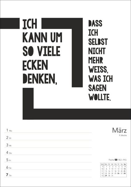 Produktbild: Typo-Spr&uuml;che-Kalender s/w Wochenplaner 2027 - mit 53 witzigen Spr&uuml;chen