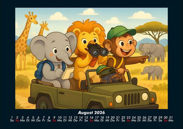 Produktbild: Raffi, Buschi & Milo - Drei Freunde auf Weltreise 2026 Fotokalender DIN A4