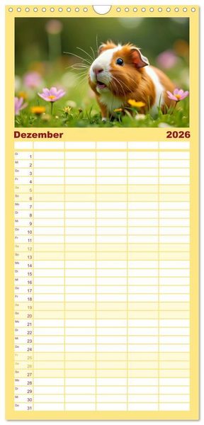 Produktbild: Familienplaner 2026 - S&uuml;&szlig;e Meerschweinchen mit 5 Spalten (Wandkalender, 21 x 45 cm) CALVENDO